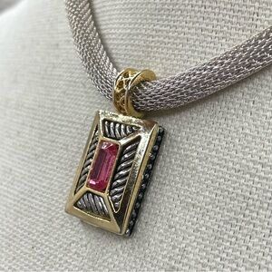 Beautiful Gold Tone Silver Tone Wide Snake Chain Red Cubic Zirconia Necklace